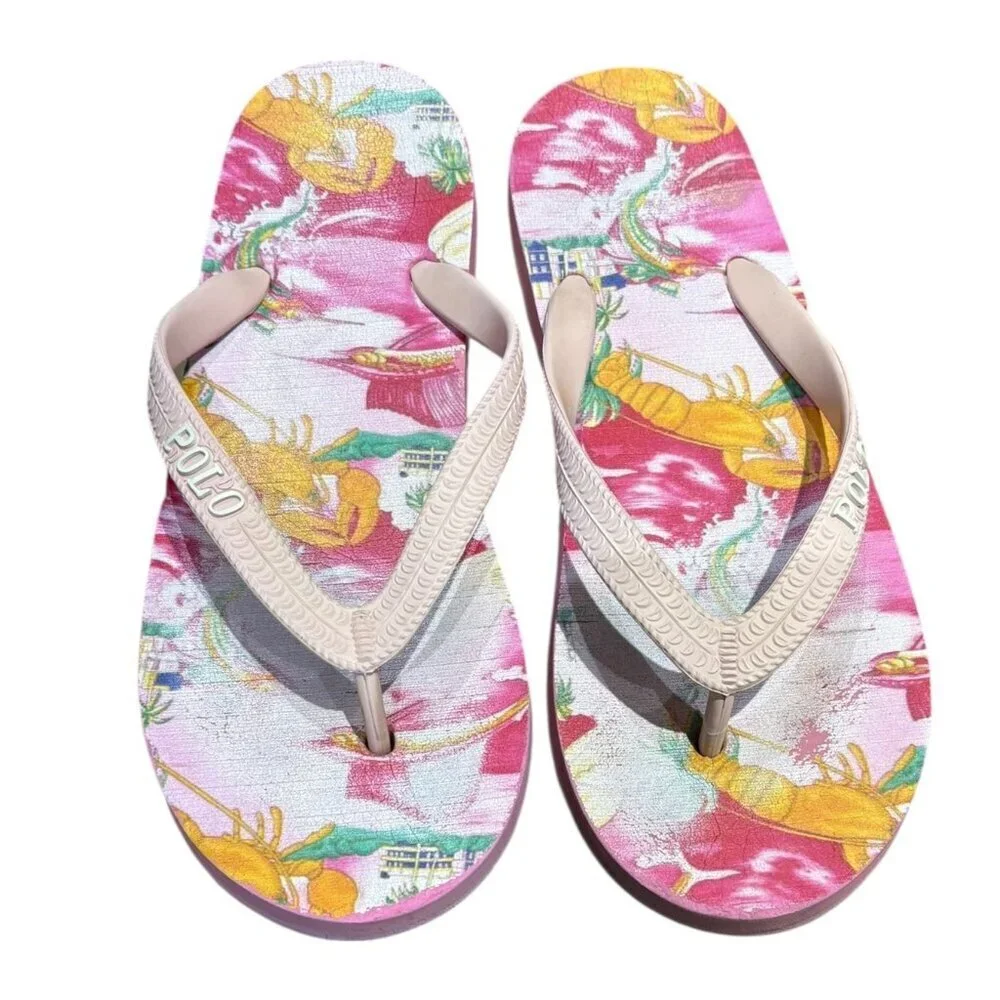 Polo Ralph Lauren Camino Lobster-Print Flip-Flop Kids Size 4/5